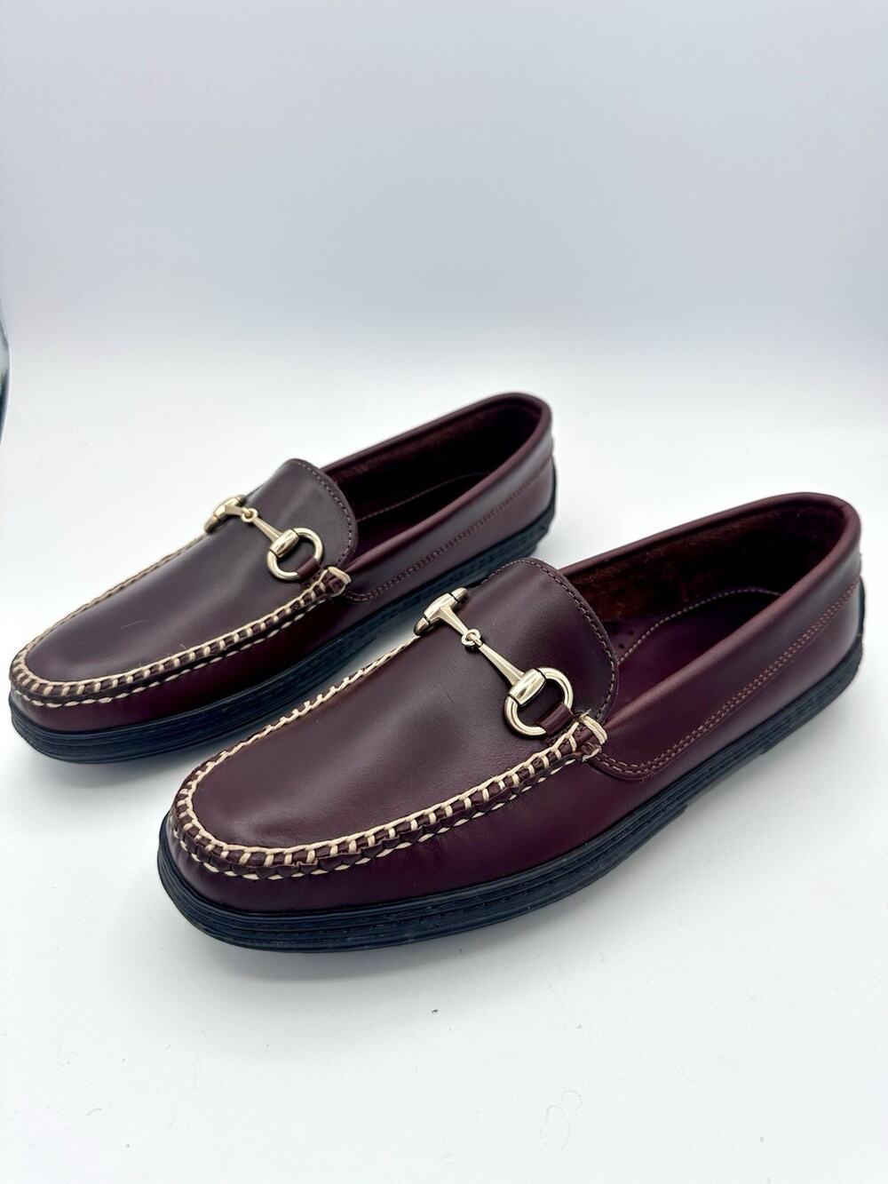 TB Phelps Horse Bit Driver Driving Loafers - Mens 7 W Burgundy Leather 710-05